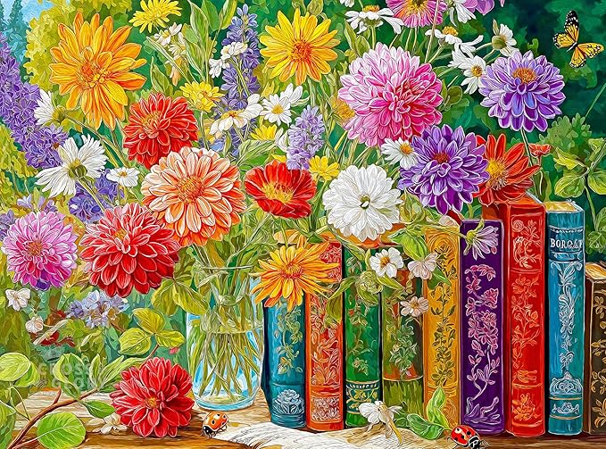 Cross & Glory | 1000 Piece Jigsaw Puzzles for Adults | Petals Between the Pages | Vintage Books & Floral Botanical Flower Puzzle | Satin Finish Flower Puzzles for Adults 1000 Pieces | Ages 14+