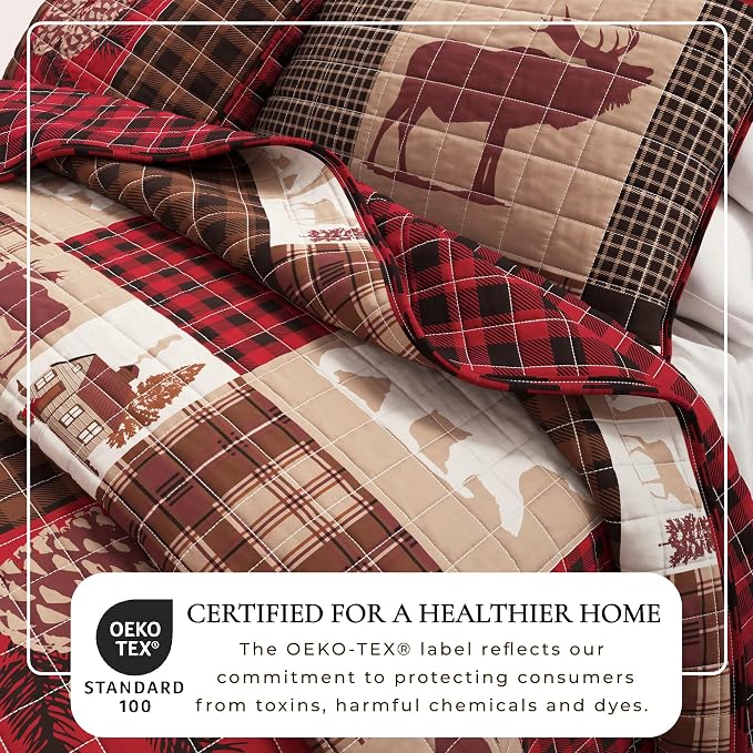 Great Bay Home Lodge Quilt Set - 2-Piece Twin/Twin XL Size Rustic Bedding Set - Lightweight, All-Season, Reversible Bedspread (Hemlock Red/Brown)