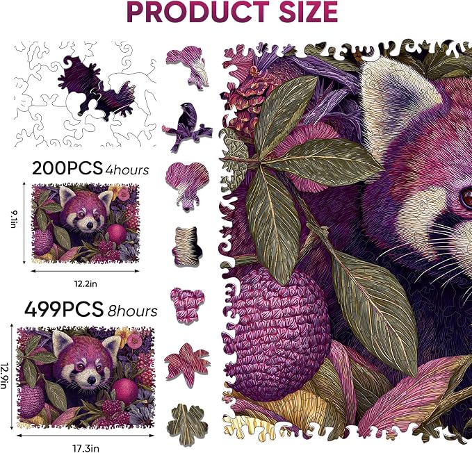 Mocfesk Wooden Puzzles for Adults, Red Panda Puzzles 200 Pieces, Unique Shaped Animal Jigsaw Puzzles for Adults and Kids, Birthday Gifts Fun Family Game 12.2'' x 9.1''