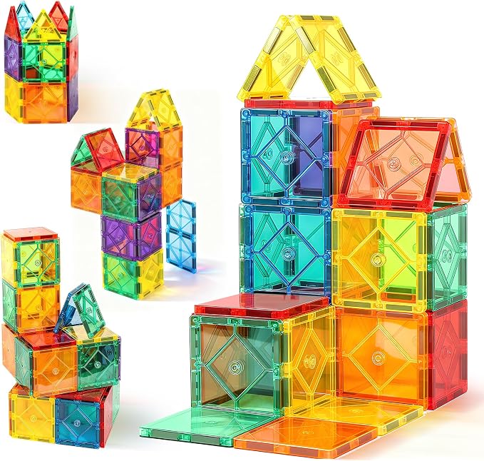 30PC Magnetic Tiles Kids Toys, Squares Magnetic Building Tiles for 3 4 5 6 7 8+ Years Old Boys Girls, Magnet Blocks Stacking Toys Birthday Gift for Toddlers STEM Learning Toys Magnet Tile Accessorie