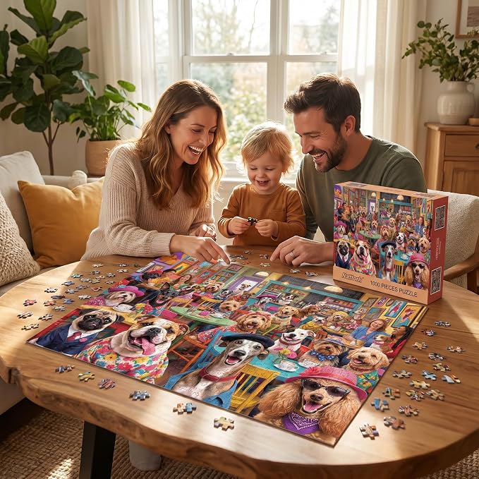 Nattork Jigsaw Puzzles 1000 Pieces for Adults, Families (Dog Coffee) Pieces Fit Together Perfectly