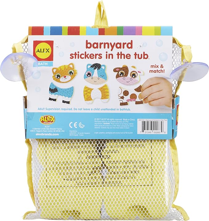 Alex Toys Farm Animal Bath Toys - Barnyard Bathtub Stickers for Toddlers 1-3, 12-Piece Foam Bath Stickers for Kids, Mix and Match Farm Animals, Mesh Bag