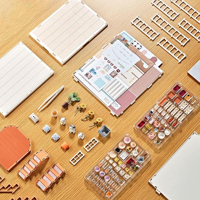 DIY Miniature House Kit for Kids 8+ – Cozy Home Tiny House with LED Light, Living Room, Kitchen & Swing Balcony, Dollhouse Mini Room Building Craft