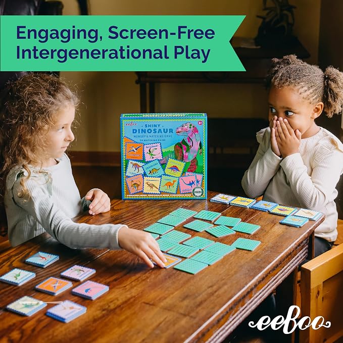 eeBoo: Memory and Matching Game- Shiny Dinosaur- 24 Pairs, Develops Recognition, Concentration, Memory & Vocabulary Skills, Age 3+