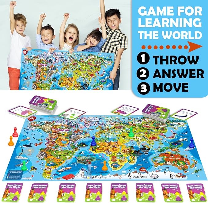 QUOKKA Board Game for Kids 8-12 - Learning, Educational Card Games for Ages 6-8 - Indoor, Outdoor Activity for Teens, Adults, Family - Geography, World 100 Question Cards with Top Facts