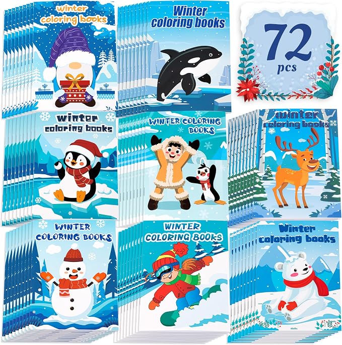 90shine 72PCS Winter Coloring Books for Kids, Christmas Party Favors in Bulk Goodie Bag Stocking Stuffers Gifts Ages 2-4 3-5 4-8