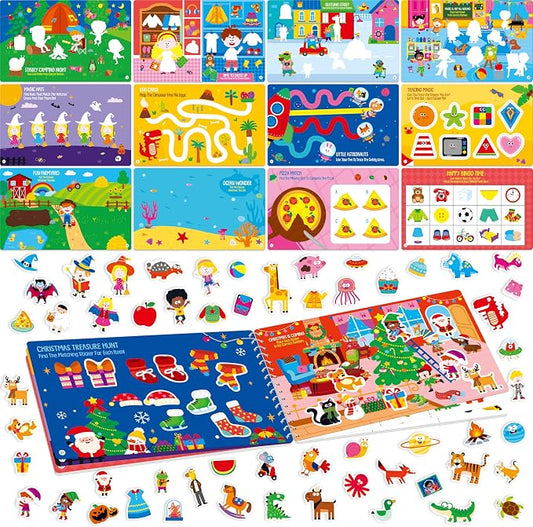 SpriteGru Sticker Activity Pad, 30 Different Scenes & 100+ Reusable Stickers, Dry Erase Brain-Boosting Puzzle Activities Book for Kids, Educational Toy for Road Trip, Airplane & Car Travel