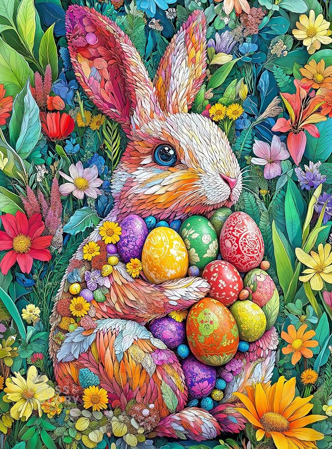 Cross & Glory | 1000 Piece Puzzle for Adults | The Easter Garden Bunny | Egg Rabbit & Botanical Spring Puzzle | Satin Finish | Easter Puzzles for Adults 1000 Pieces Ages 14+