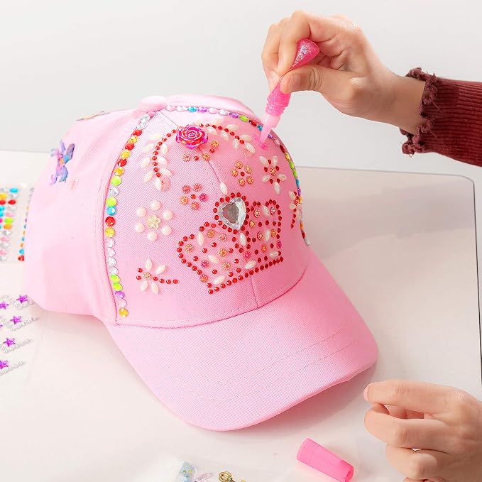 Klever Kits Decorate Your Own Baseball Cap with 7 Sheets Gems Stickers, Art & Crafts Kit for Kids, Fun Creative DIY Toys for Kids Girls