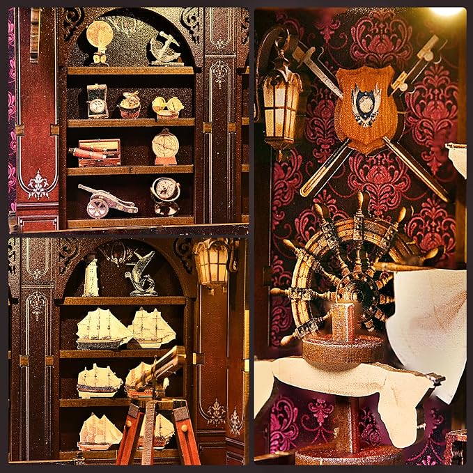 Book Nook Kit DIY Miniature House Dollhouse 3D Puzzle | Booknook Bookend Bookshelf Decor Tiny House Model Build with Sailboat Models, Gifts for Family and Friends