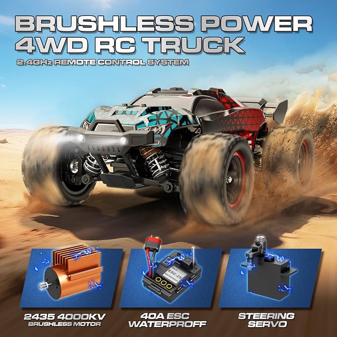 X-TMAGA Brushless RC Cars 1:18 Remote Control Car for Adults & Boys, 50+KPH High Speed Fast 4WD Off-Road RC Truck, 4X4 RC Car Waterproof with 2 Rechargeable Batteries (HS18426)