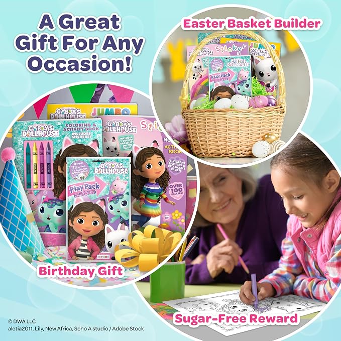 Gabby's Dollhouse Coloring Book Bundle - 4-Pack Activity Set with Coloring Books, Crayons, Stickers, Ages 3+