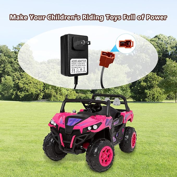 6 Volt Battery Charger for Kids Electric Car, Compatible with Minnie Mouse, BMX X6, Wal-Mart, Moto ATV Quad Car for Kid, Replacement Parts for Ride on Toys Kid TRAX Charger with Red Square Plug
