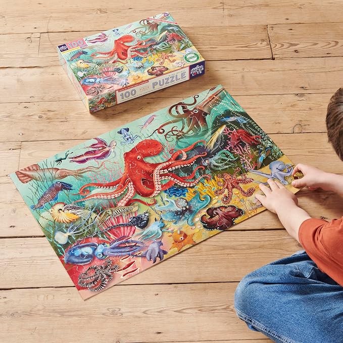 eeBoo 100 Piece Puzzle for Kids - Love of Octopuses Children's Puzzle Ocean Creatures, Large Pieces for Small Hands to Develop Motor Skill