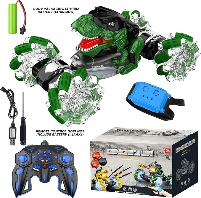 Rcabcar RC Dinosaurs Monster Truck with Light & Music, Gesture Sensing Remote Control Cars, Dinosaur Toy Cars for Kids Boys Girls Toy Gift Age 8 9 10 11 12 yr