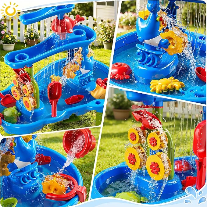 JUKUDAHU 3-Tier Water Table for Kids Ages 4-8 3-5, Sand and Water Table for Toddler with Beach Toys, Outdoor Toys Activity Sensory Play Table, Birthday Gifts for Toddlers 2 3 4 5 6 7 8 Boys Girls
