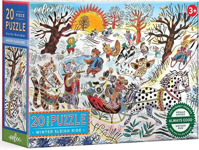 eeBoo 20 Piece Giant Floor Puzzle - Winter Sleigh Ride Children's Puzzle Sleigh Themed, Large Pieces for Small Hands to Develop Motor Skills