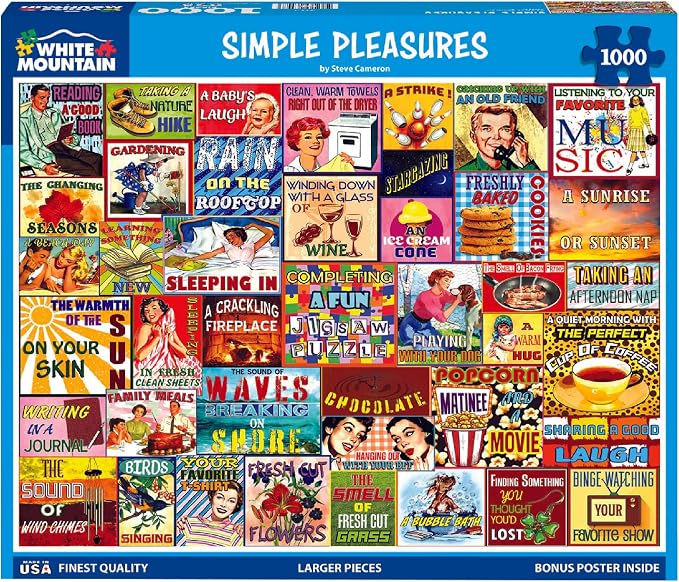 White Mountain 1000 Piece Jigsaw Puzzle Funny Collage Puzzles with Large Pieces Gift for Adults and Family 24"x30" - Simple Pleasures