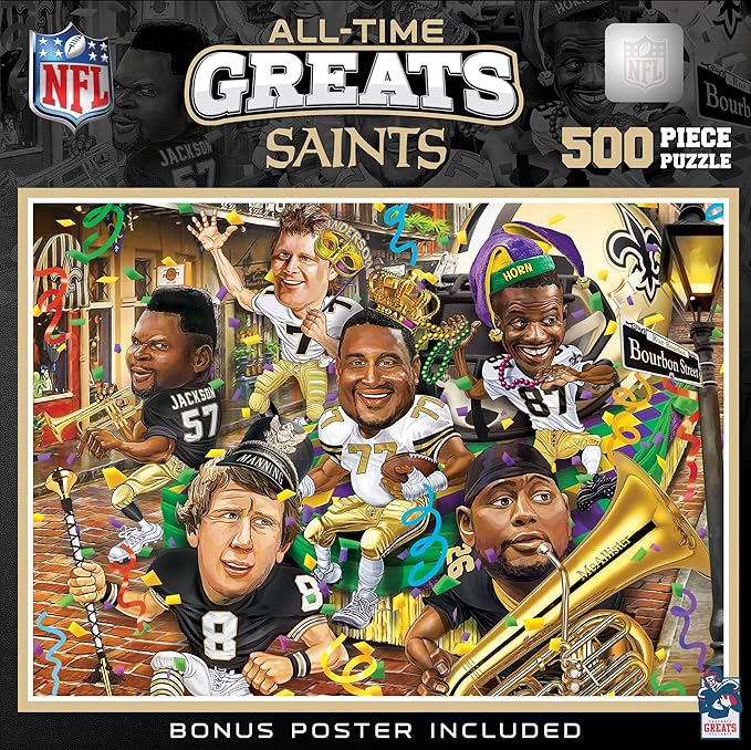 MasterPieces 500 Piece Sports Jigsaw Puzzle for Adults - NFL New Orleans Saints All-Time Greats - 15"x21"