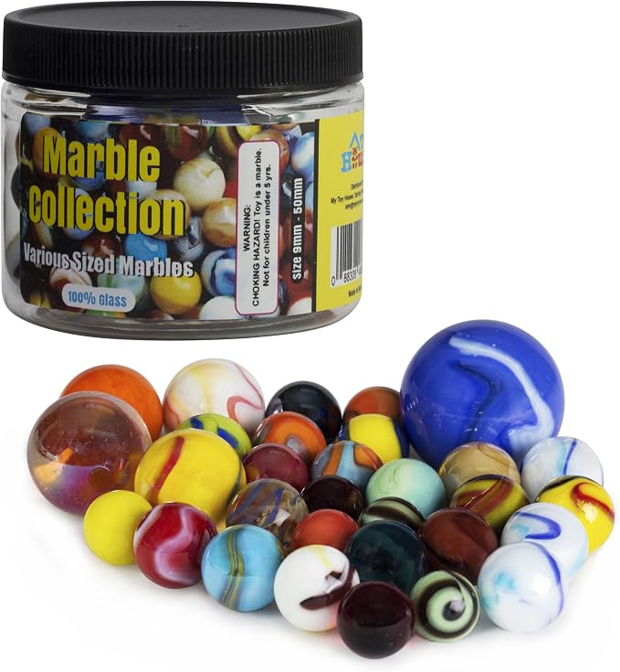Glass Marbles with Portable Container (Assorted Sizes and Colors)