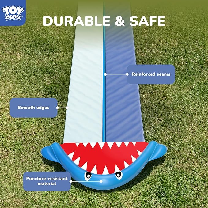 TOY Life Giant Shark Water Slides for Kids 20Ft Waterslide Backyards Lawn with 2 Bodyboards, 2 Lane Slip Splash and Slide Summer Toys with Built-in Sprinkler for Backyard Outdoor Shark Water Toys Fun