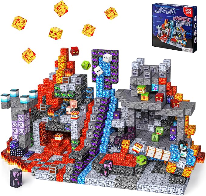 200PCS Magnetic Blocks, Magnetic Building Blocks Cubes Tiles, STEM Educational Stacking Magnets School Game Toys for Kid Ages 3 4 5 6 7 8 9 10 11 Birthday Party Supplies Gifts for Boys and Girls