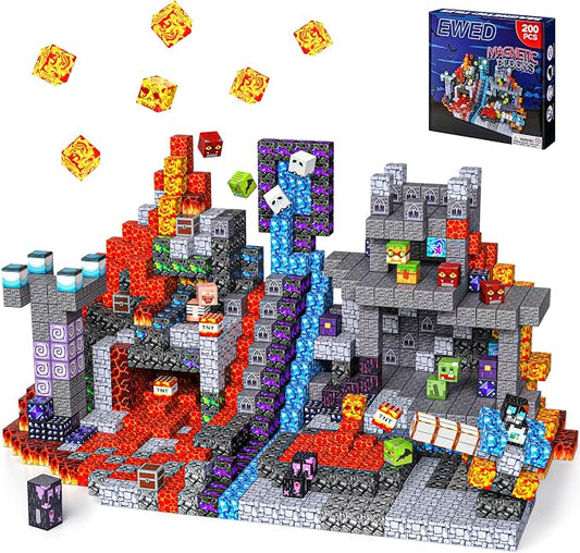 200PCS Magnetic Blocks, Magnetic Building Blocks Cubes Tiles, STEM Educational Stacking Magnets School Game Toys for Kid Ages 3 4 5 6 7 8 9 10 11 Birthday Party Supplies Gifts for Boys and Girls