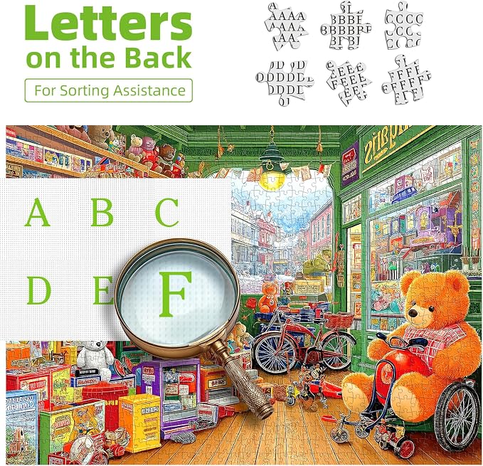 1000 Piece Puzzle for Adults Vintage Toy Store Jigsaw Puzzle Letters on Back Fun Cool Unique Adventure Scene Bears Shop Family Challenge Puzzles for Game Night (26.75" x 19.75")