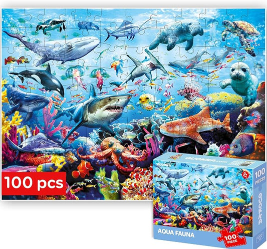 QUOKKA 100 Piece Puzzles for Kids Ages 4-6 – Floor Kids Puzzles Ages 6-8 Year Old – Toy for Learning Ocean Animals for 8-10 yo – Jigsaw Toddler Game for Boy and Girl Age 3-5