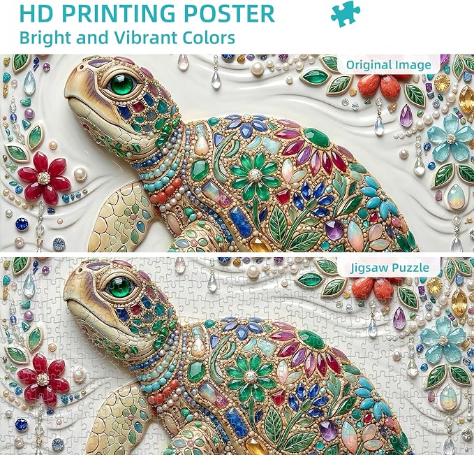 1000 Piece Puzzle for Adults, Crystal Sea Turtle Jigsaw Puzzles for Adults 1000 Pieces, Fun Challenging Family Puzzle with Letters on Back, Colorful Flower Ocean Puzzles for Family Game Night Gift
