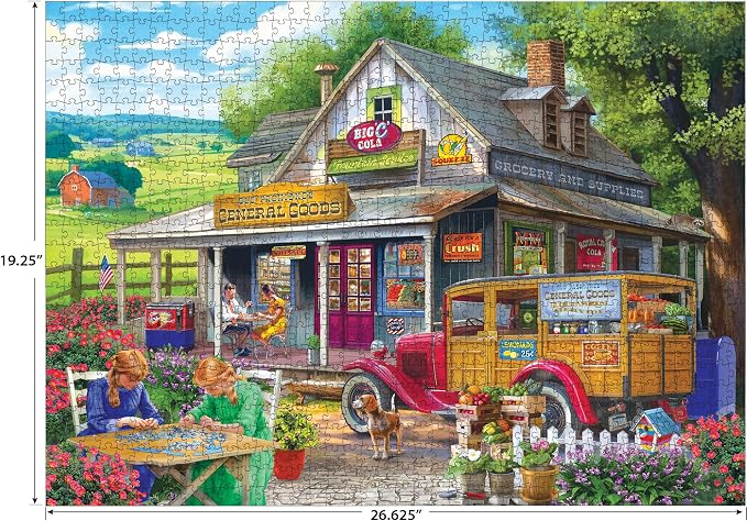 RoseArt - Chris Bigelow Country - General Goods 1000 Piece Jigsaw Puzzle - Vintage Country Store Scene – Adult Puzzle – Finished Size 26.625 x 19.25, Made in USA