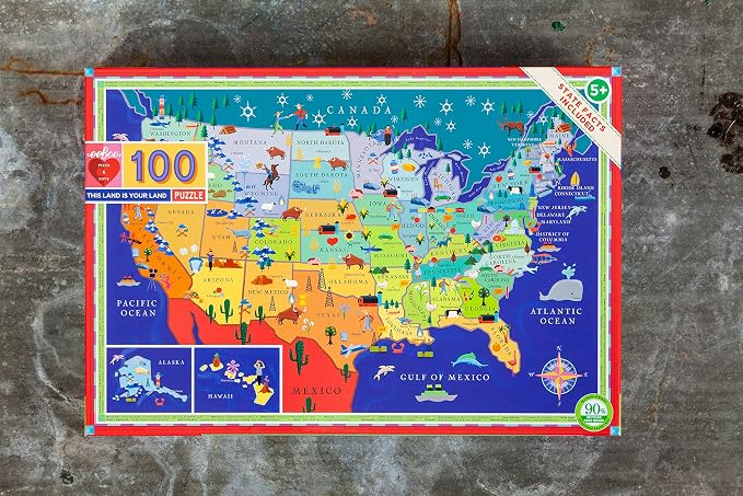 eeBoo 100 Piece Puzzle for Kids - This Land is Your Land Children's Puzzle USA Themed, Large Pieces for Small Hands to Develop Motor Skills