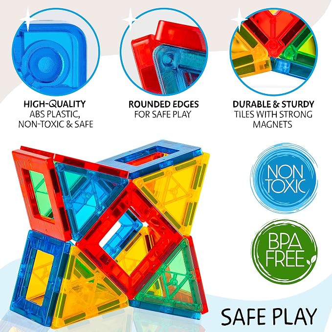 SUNNY AUNTIE Magnetic Tiles 150 PCS XL Set with Storage Bag – Magnetic Building Tiles for Kids Ages 3-8, STEM Magnet Construction Toy for Boys & Girls