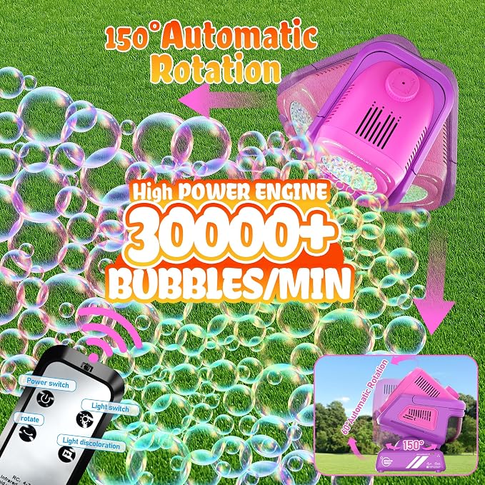 Bubble Machine,Bubble Maker for Party,Outdoor Toys for Kids,Rechargeable/with Remote Control / 7 Color RGB Lights,Wedding Birthday Party, Summer Activities Bubble Blower Gift for Boys & Girls