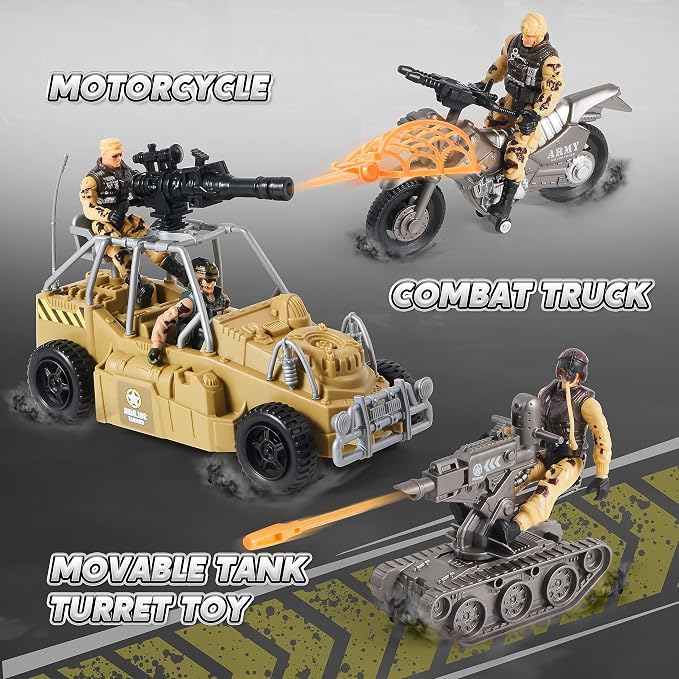 JOYIN Military Base Toys Set Including Army Vehicles, Army Men Action Figures and Weapon Gear Accessories Military Combat Toys