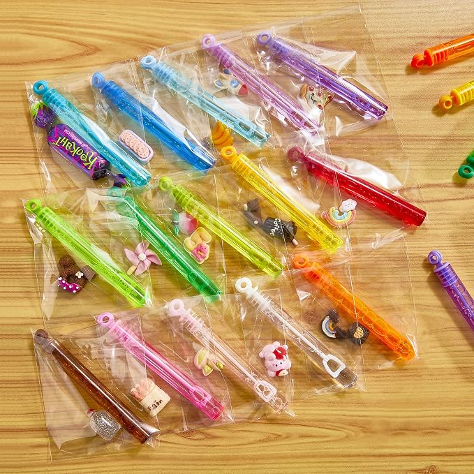 INSCRAFT Bubble Wand, 90 Pack Mini Bubble Wands Bulk 15 Colors for Halloween, Summer Toys, Wedding, Outdoor Indoor Activity Use, Bubbles Party Favors, Gifts for Kids Toddlers
