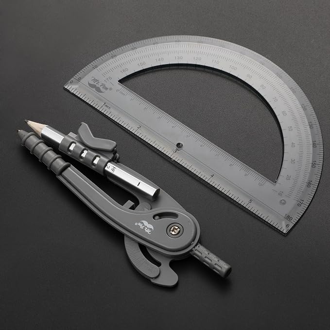 Mr. Pen- Geometry Compass and Protractor Set, 6 Inch Compass | 6 Inch Protractor, Drawing Tool for School, Clear Plastic, Easy Grip, Precision Design for Math, Art, Drafting, Architecture