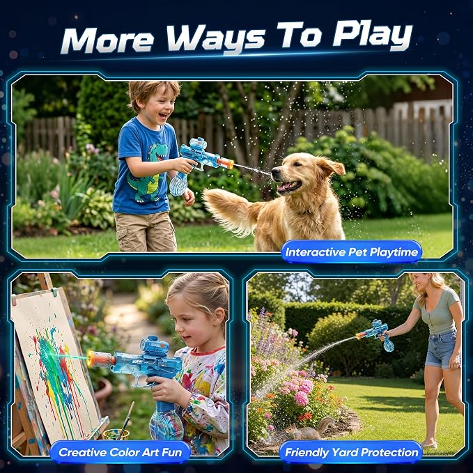 GONINO Electric Water Gun for Kids & Adults, Automatic LED Water Sprayer with Long Range Stream, Leak-Proof Rechargeable Battery Powered Outdoor Pool Toy, Summer Party Gift for Boys Girls, Blue