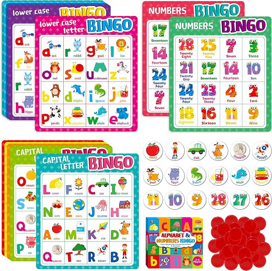 SpriteGru Alphabet Bingo Game, Uppercase/Lowercase/Number Bingo Game ABC and 123 Bingo Board Game for Kindergarten and Preschool Kids 4-8, Perfect for Classroom & At Home