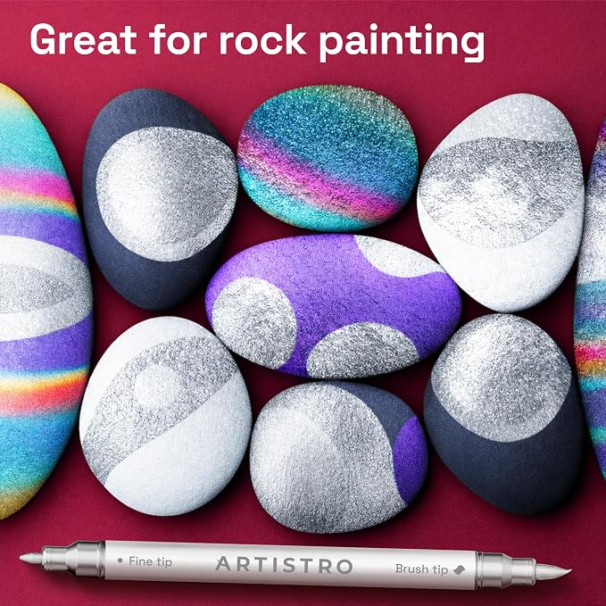 ARTISTRO 12 Silver Acrylic Paint Markers - Paint Pens for Drawing - For Fabric, Rock, Glass, Wood, Molds - Arts & Crafts Gift for Adults, Teens, Kids, Classroom Must Haves & School Supplies