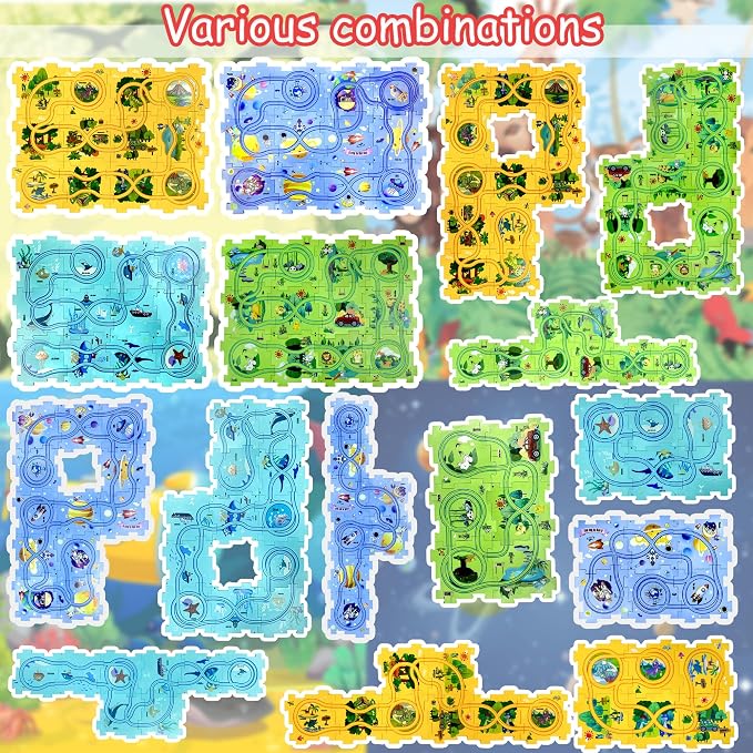 100PCS Puzzle Racer Kids Car Track Set Puzzle Racer Car Track Set with Roadmap Puzzle Track Car Play Set Toy for Kids 3-8 Years Old - 4 Style