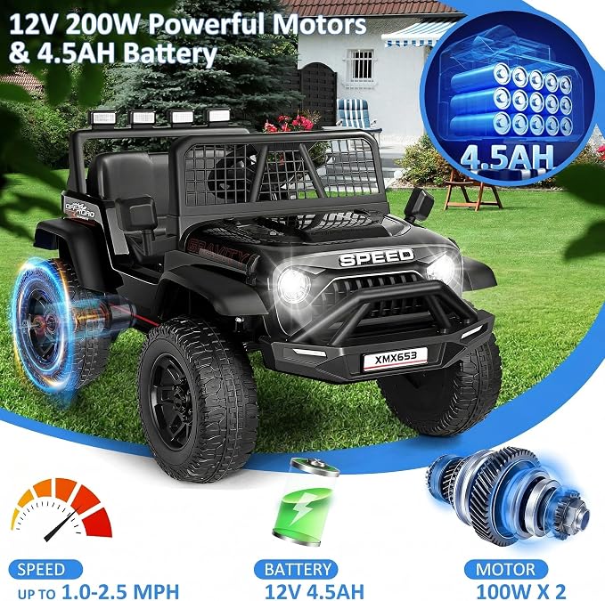 Hikole 12V Electric Car for Kids Ages 4-8 w/Parent Remote, Battery Powered Truck Toys Gift for Toddler Boys Girls, Spring Suspension, Safety Belt, Music Player, 3 Speeds, Bright LED Light, Black | Parent Remote, Spring Suspension, 3 Speeds, Music Playe...