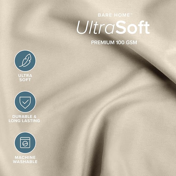 Bare Home Bed-in-A-Bag 7 Piece Comforter & Sheet Set - Queen - Goose Down Alternative - Ultra-Soft 1800 Premium - Bedding Set (Queen, Taupe/Sand)