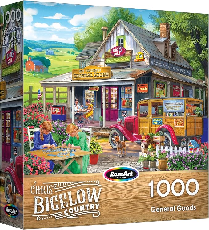 RoseArt - Chris Bigelow Country - General Goods 1000 Piece Jigsaw Puzzle - Vintage Country Store Scene – Adult Puzzle – Finished Size 26.625 x 19.25, Made in USA