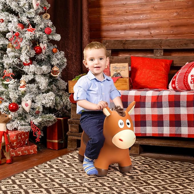 ZOOJOY Inflatable Horse Hopping Toys, Bouncy Animal Hopper Toys for Toddlers, Outdoor Indoor Bounce and Ride On Horse Bouncer for Boys Girls, Birthday Gifts for 18 Months 2 3 4 5 6 Year Old with Pump