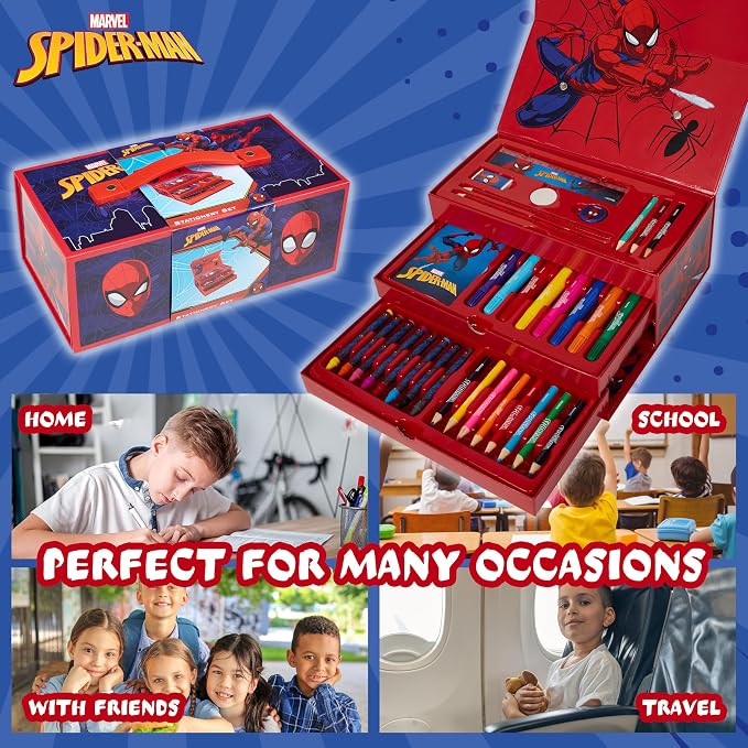 Marvel Spiderman Art Supplies for Kids, Arts and Crafts Set, Coloring Pens Coloring Pencils Crayons Travel Art Case, Gifts for Kids (Red)