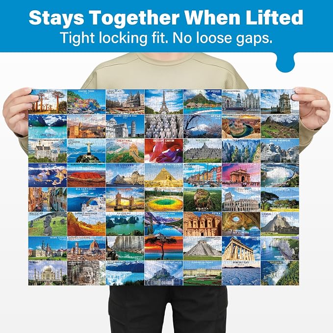 BenBen Puzzles for Adults 1000 Pieces, 56 Famous World Scenic Landmarks, Travel Poster Landscape Challenging Puzzle, Jigsaw Puzzles with Letters or Patterns on Back