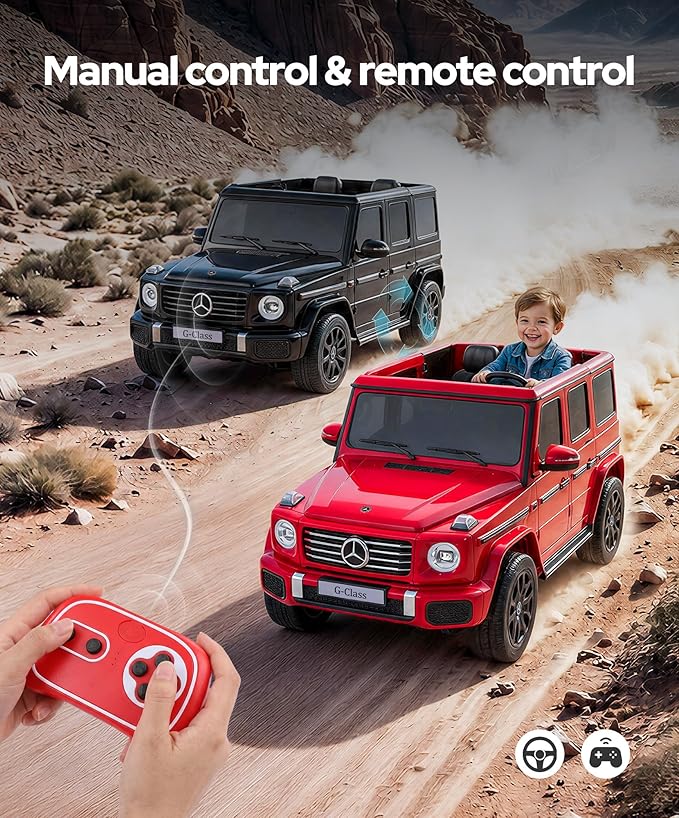 ELEMARA 2 Seater 24v Ride on Toys for Big Kids,Mercedes Benz G-Class G500 SUV Ride on Toys for Kids 4-8,4x4 Side by Side Ride on Truck,Rechargeable Battery,Bluetooth,Music& Horn,Soft Start,Red