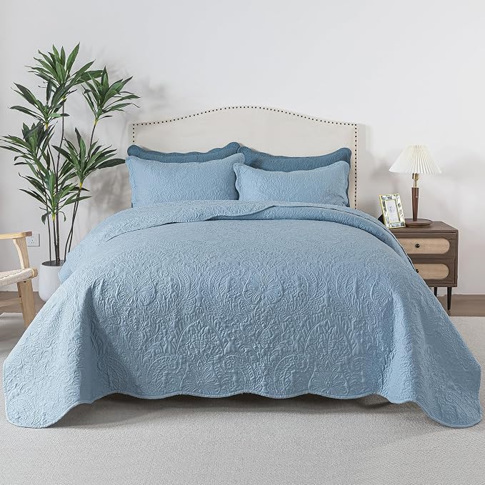 HoneiLife Quilt Set Queen Size - Microfiber Bedspread 3-Piece, Reversible Coverlets Lightweight Bedcover Queen Quilt Bedding Sets for Spring/Summer Use