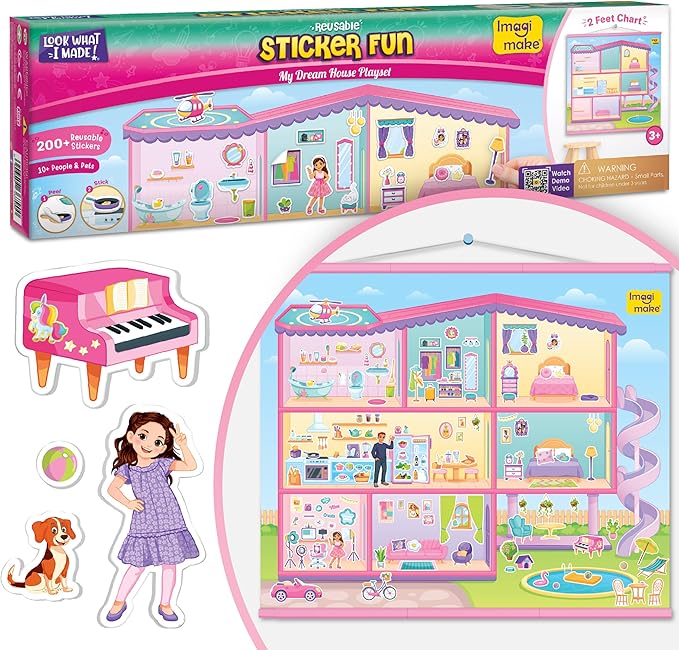 Imagimake Reusable Sticker Fun – My Dream House Playset | 200+ Jelly Stickers | Creative Games for Girls | Pretend Play Kids Activities | Toddler Toys 3-5 | 3,4,5,6,7 Year Old Girl Birthday Gifts
